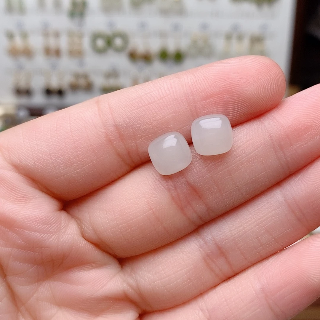 和田玉银S925镶嵌耳饰