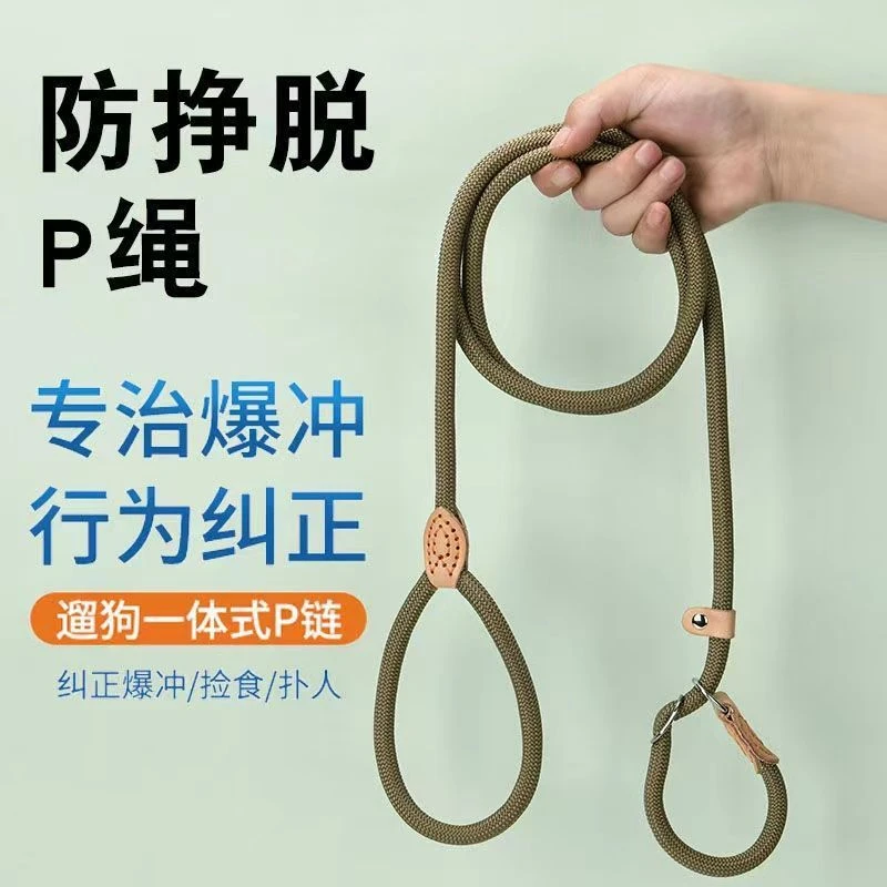 宠物牵引绳防爆冲牛皮缝制牵引狗链遛狗拴狗绳牵引猫狗通用牵引绳