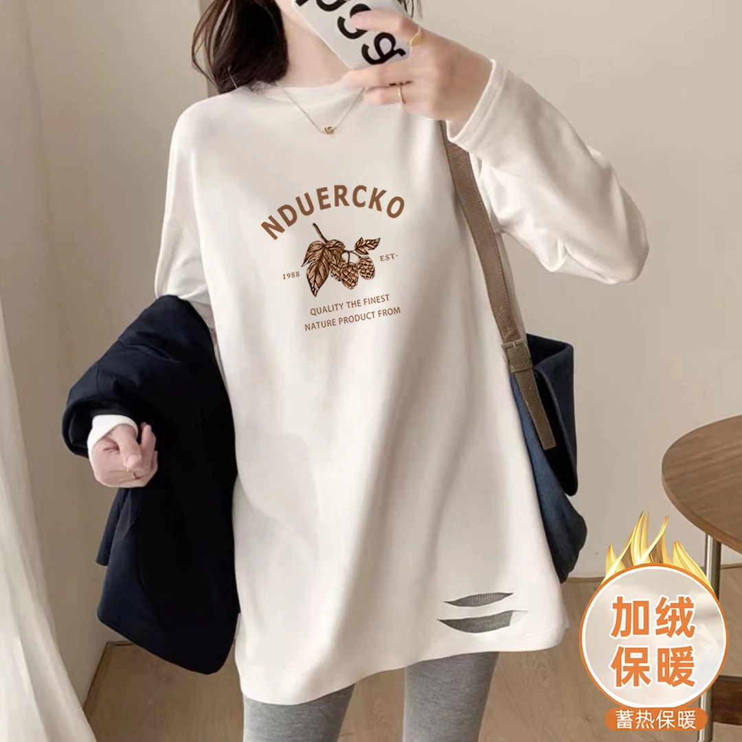 微胖女生鲨鱼裤上衣175高个子遮屁屁加长大码长袖t恤女纯棉打底衫