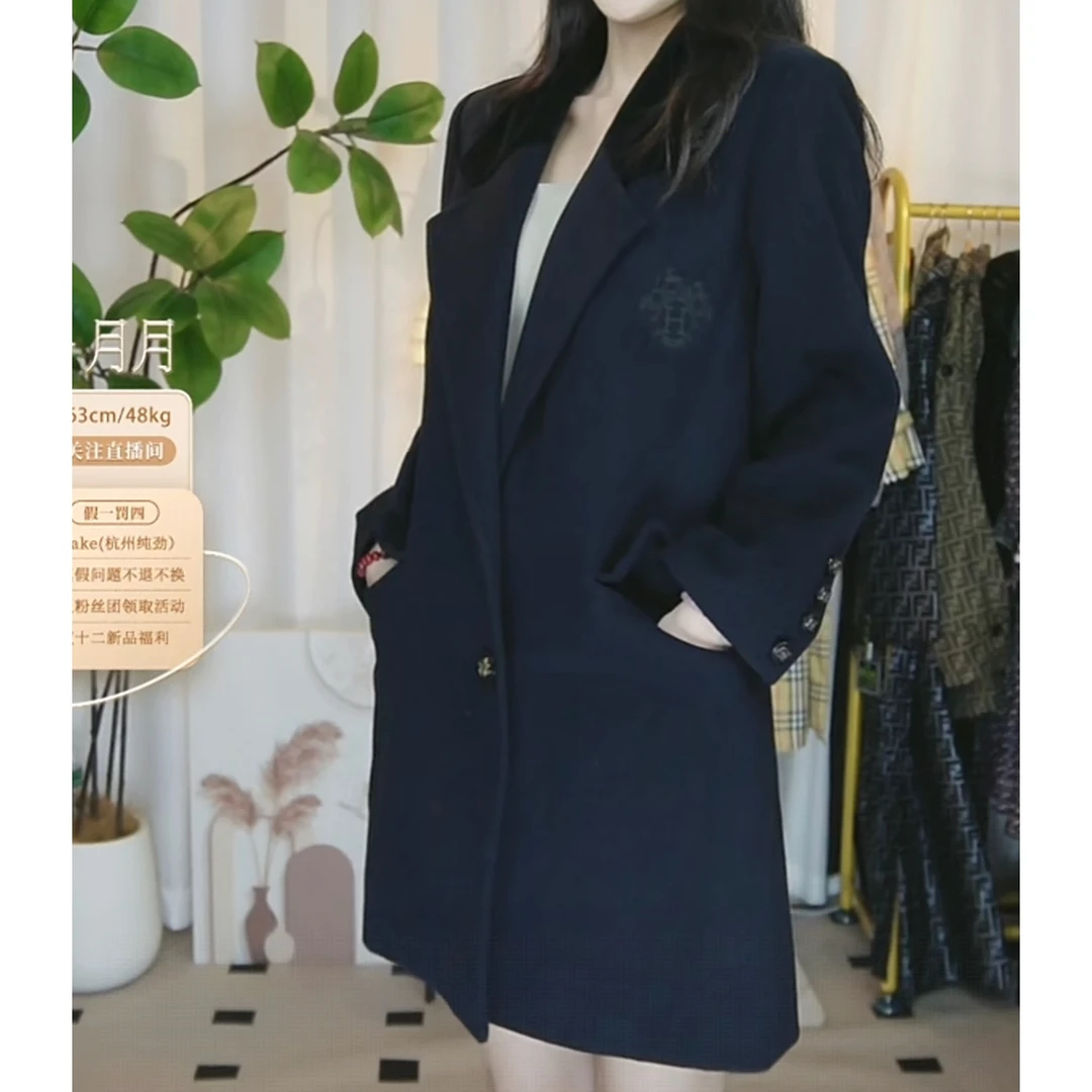 95新 Hermes/爱马仕 logo刺绣中长款大衣外套/fy2862