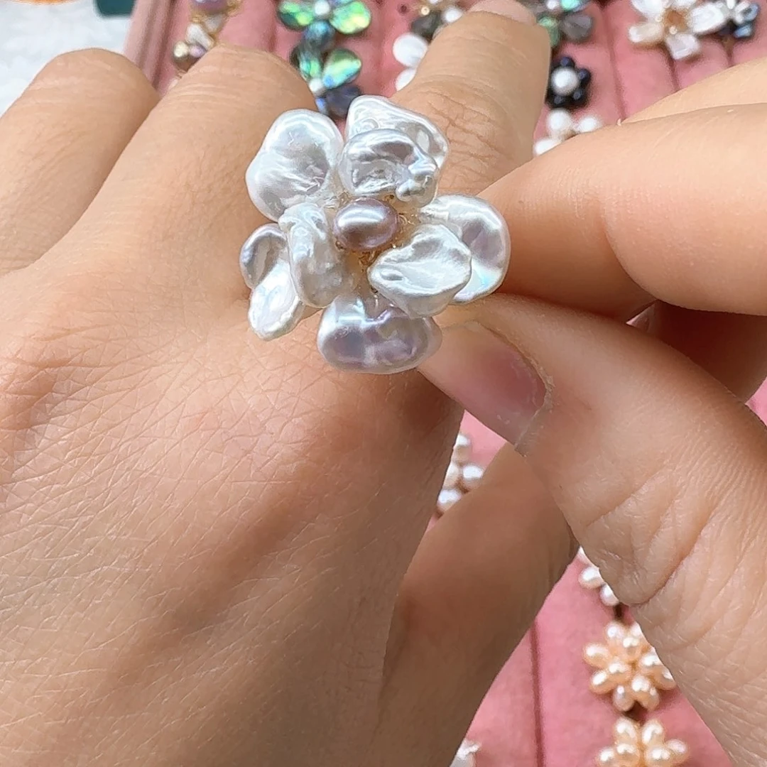 戒指银S925镶嵌淡水珍珠