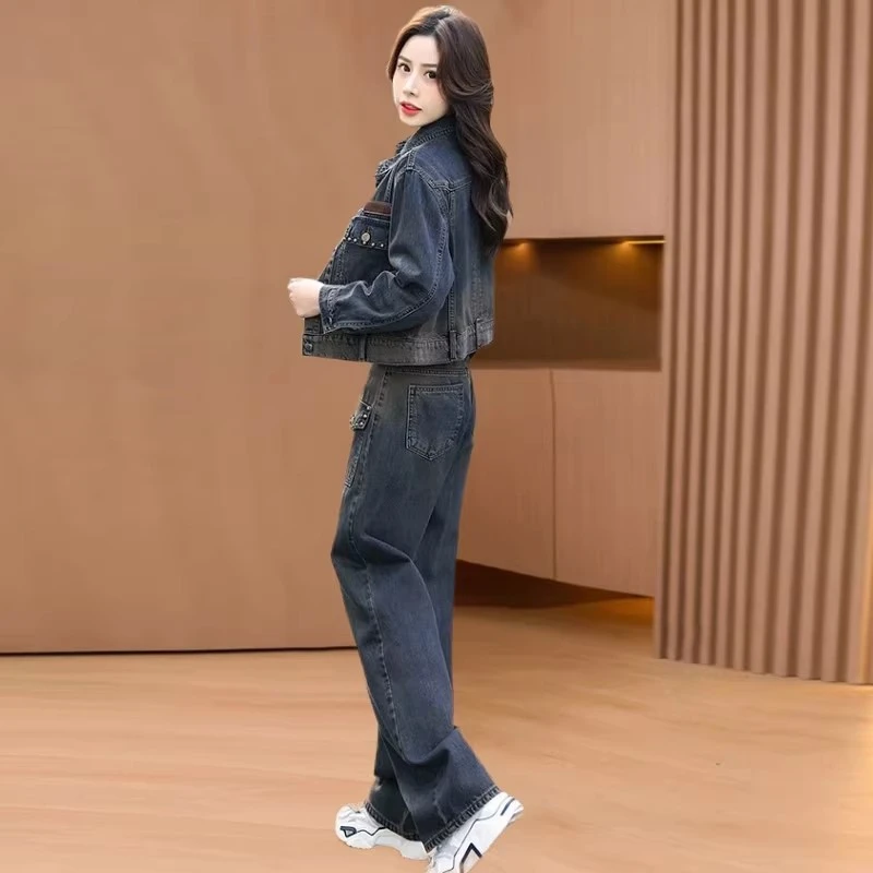 运动牛仔套装女装2025新款春秋时尚洋气高端贵夫人休闲气质两件套