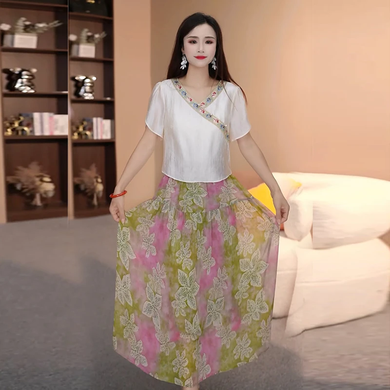 气质连衣裙新款国风复古设计感拼接假两件优雅裙子中长款