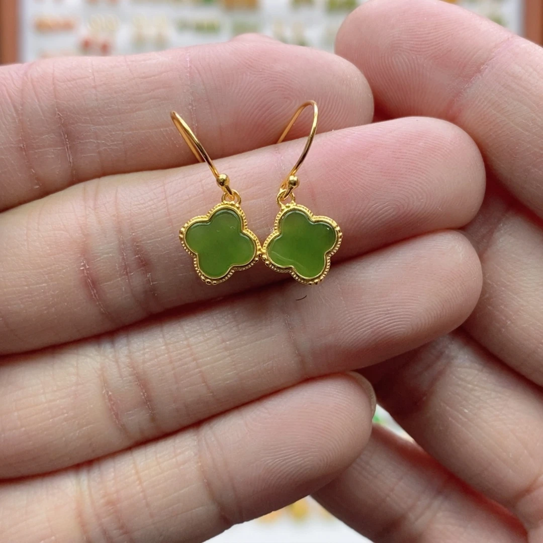 和田玉银S925镶嵌耳饰