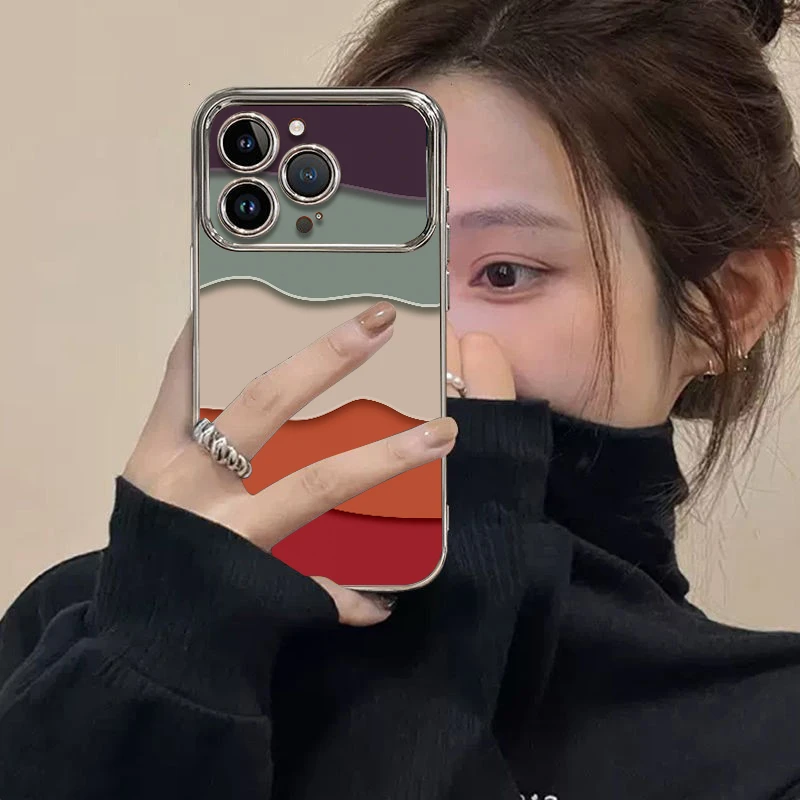 五色拼接适用苹果17pro手机壳iphone17新款16大视窗15防摔保护套