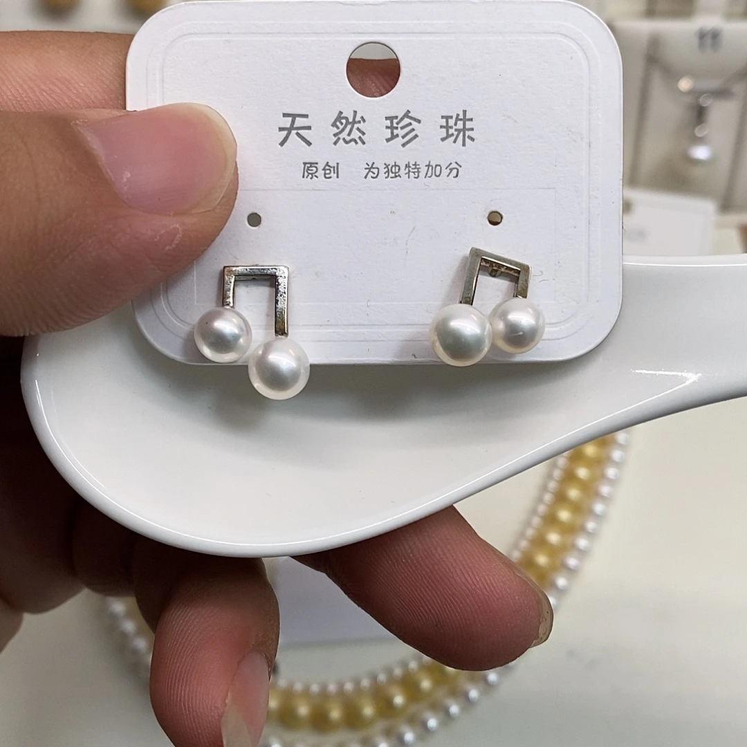 耳饰银S925镶嵌淡水珍珠