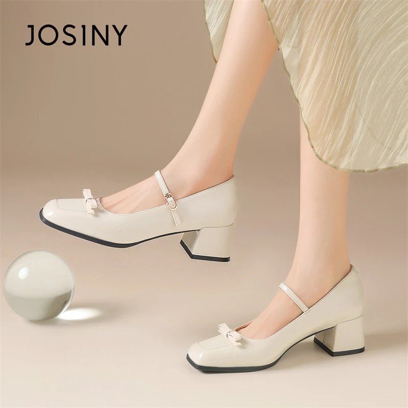 卓诗尼2025春季新款红色玛丽珍鞋女百搭小众方头浅口单鞋高跟鞋子