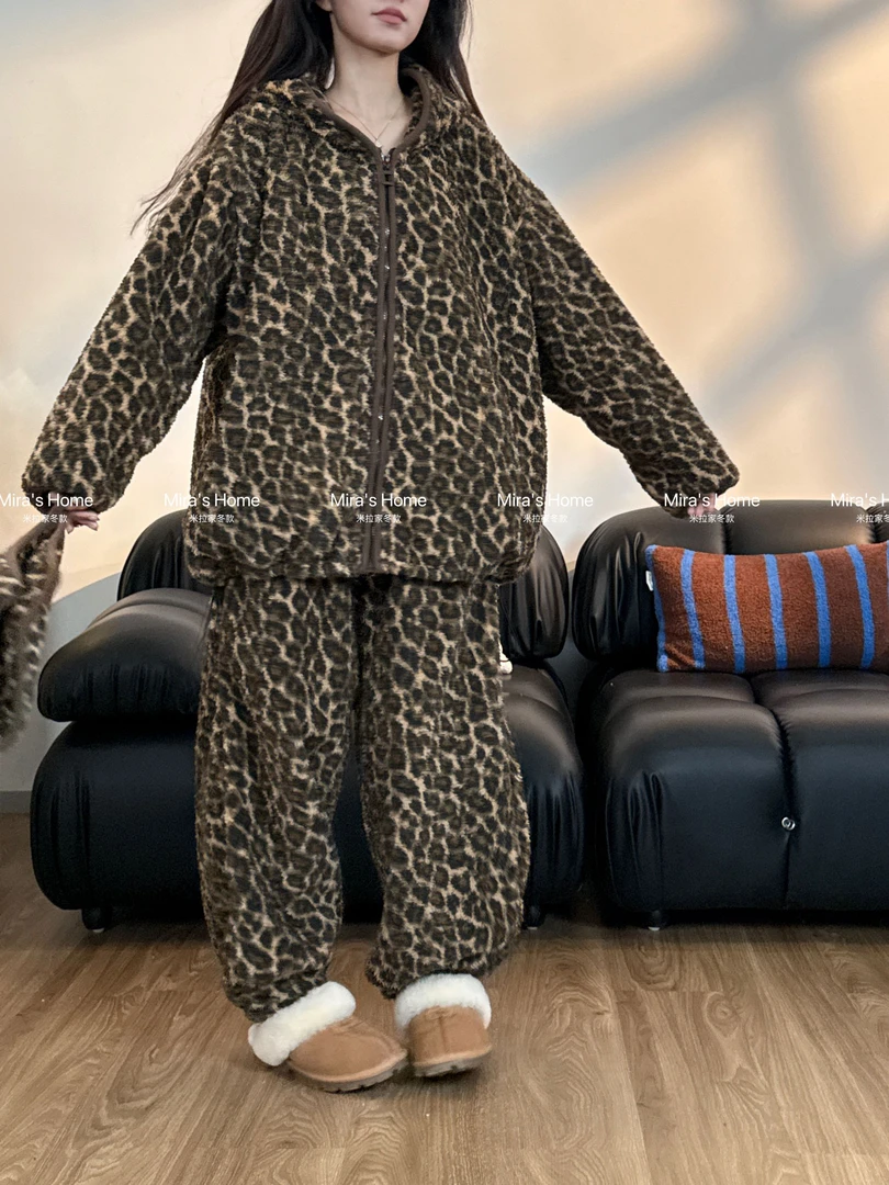 【行走的被窝套装】2024新款保暖韩系连帽米粒绒大码家居服套装
