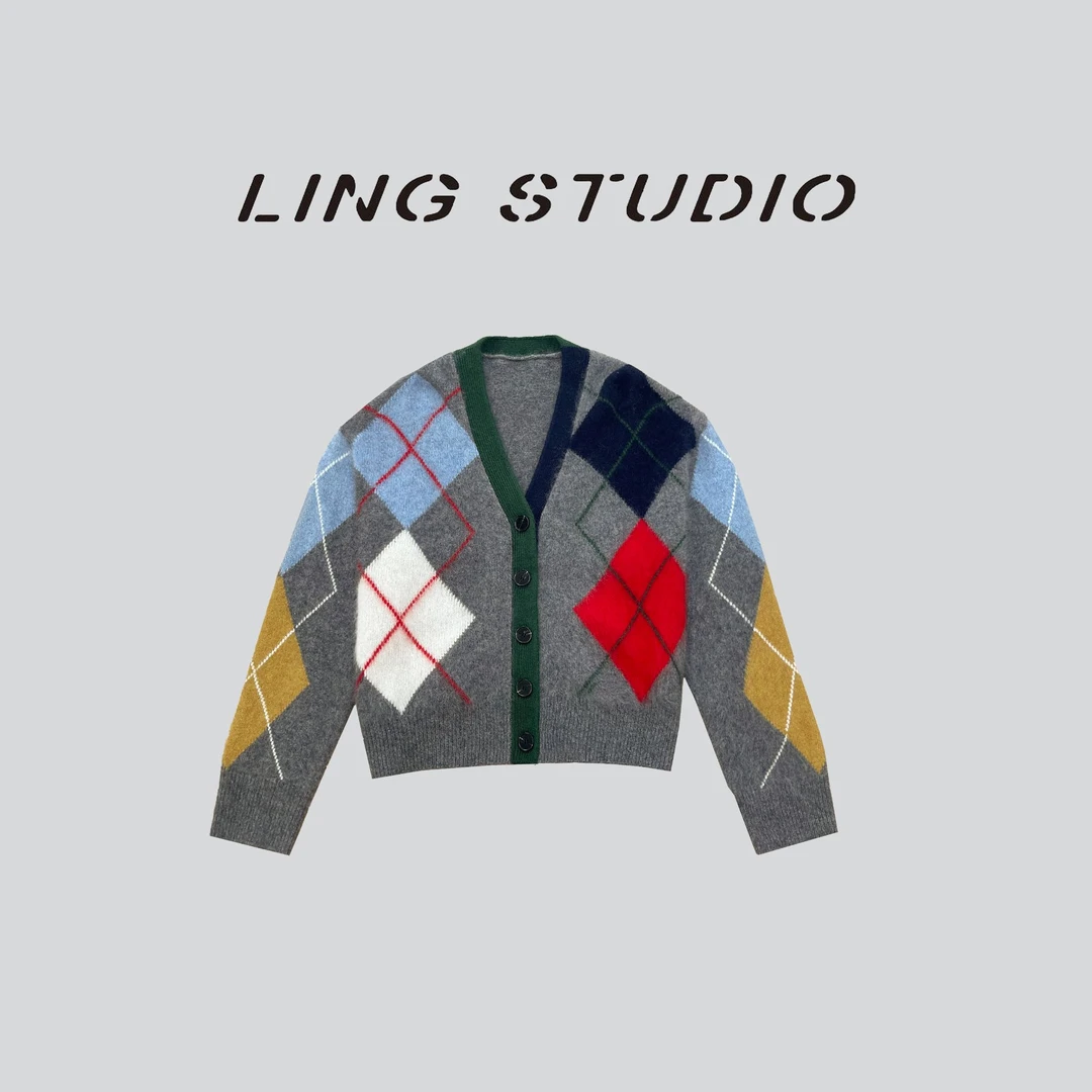 LING/STUDIO『浮世绘』重磅拉绒冬季时尚复古慵懒风毛衣开衫5120803
