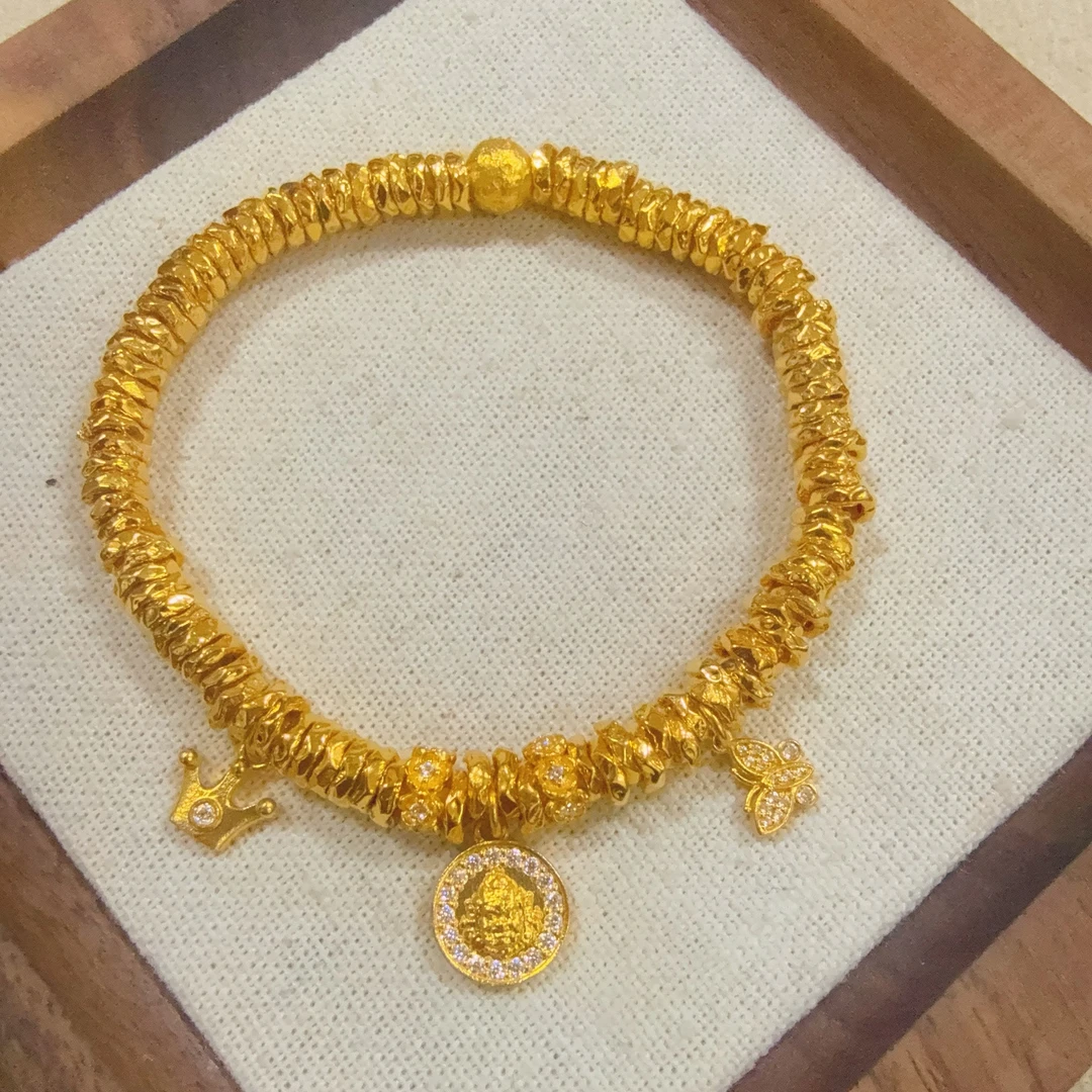 【足金黄财神蝴蝶盘缠手串】卡5mm(弹力绳）