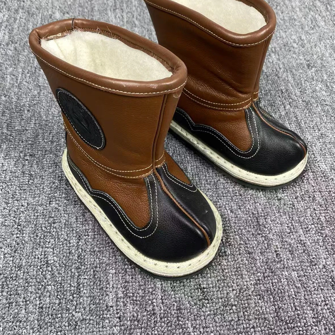 蒙古儿童头层牛皮毡毛里靴民族风防滑耐靴子