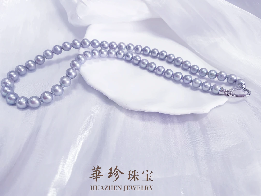 【華珍珠宝】华珍铂金灰全珠链7-8mm HZZB0017