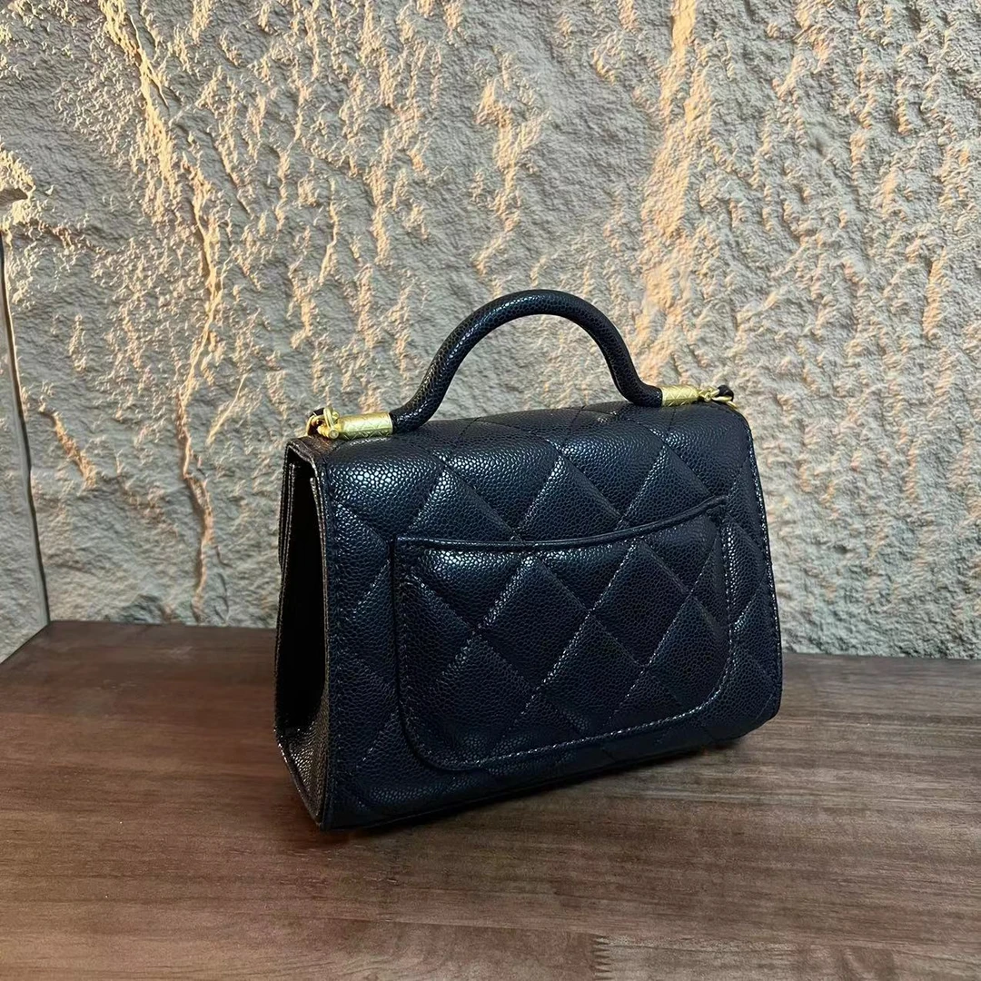 YNPO24年秋冬新款真皮重工女包手提方胖黑色