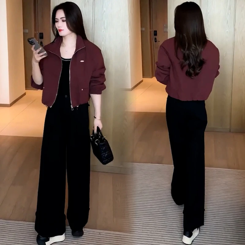 拉夏贝尔时尚休闲短款外套女秋季新款宽松显瘦百搭减龄夹克上衣