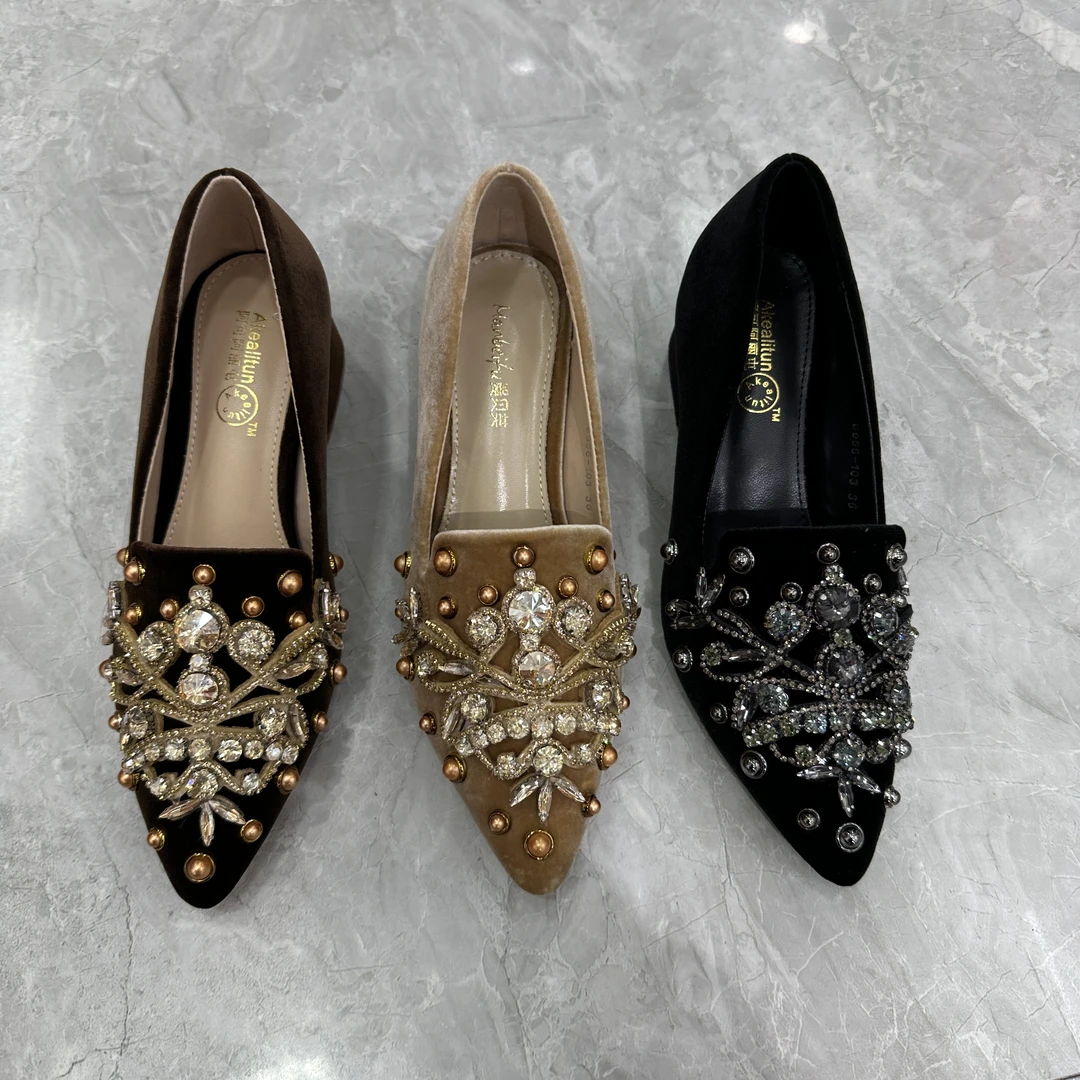 b956-103尖头四季通用低跟单鞋乐福鞋气质舒适百搭女士休闲粗跟