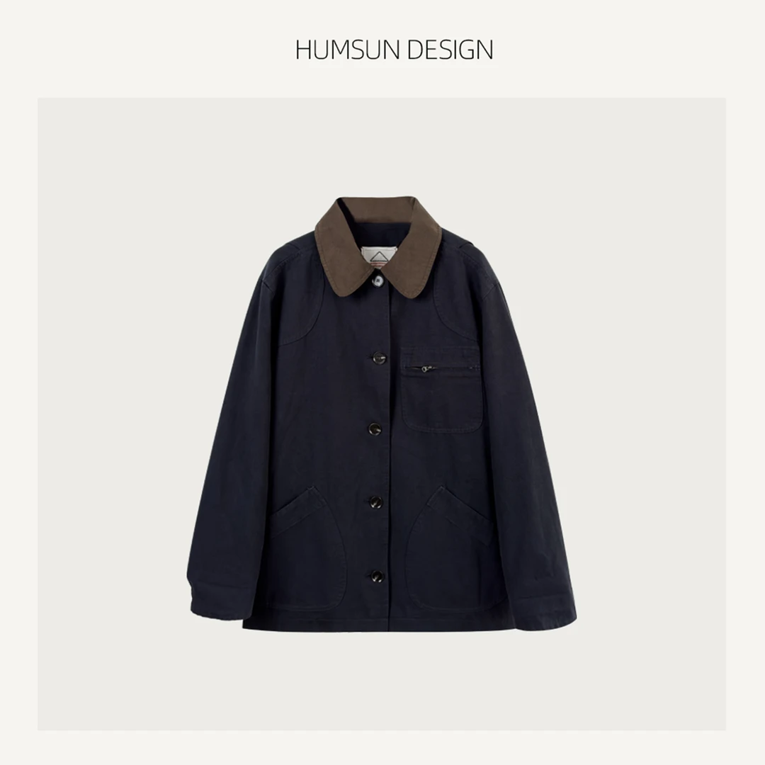 HUMSUN/禾木笙「扎古」定纺砂洗棉复古格纹里布row风廓形外套 5A362