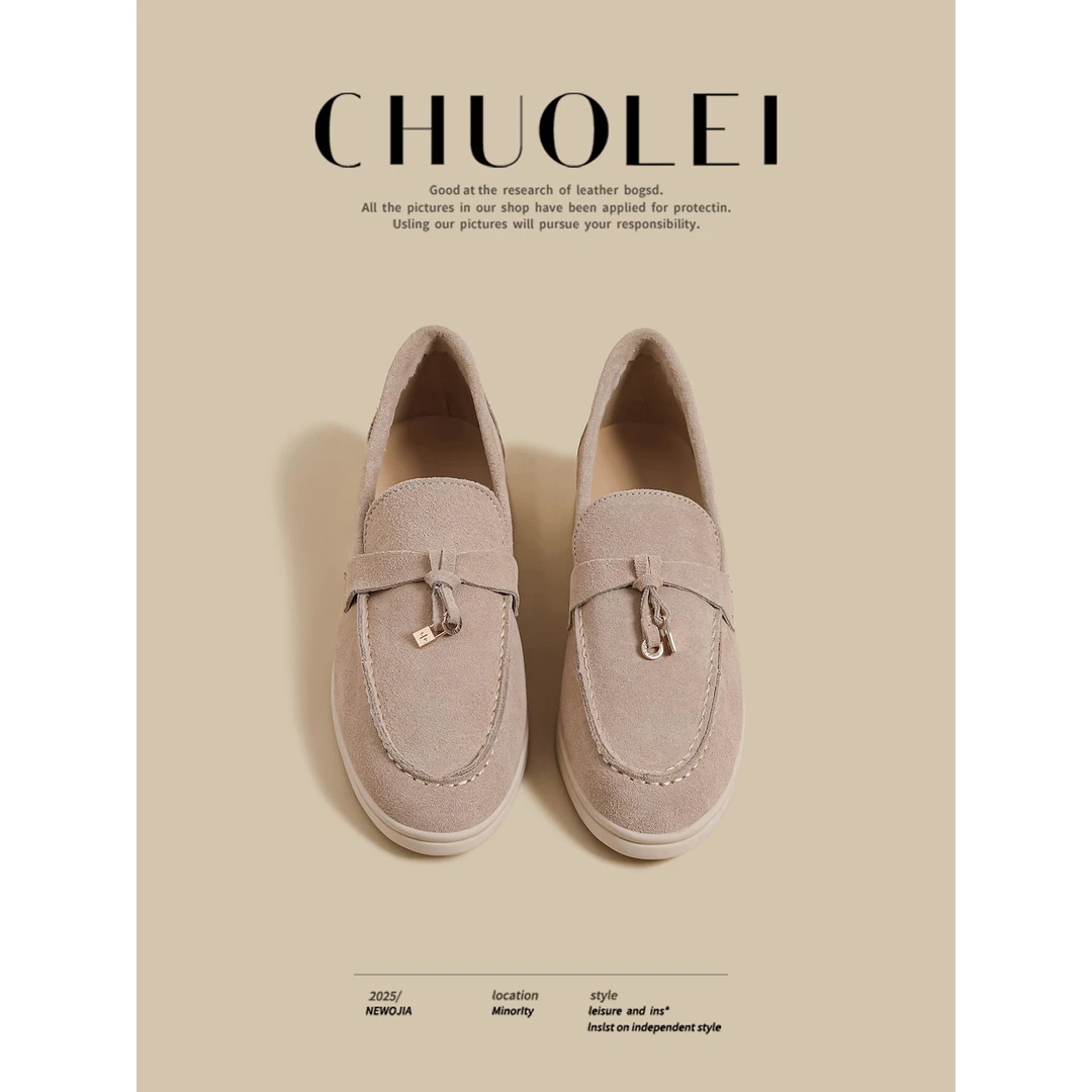 2025秋季新款厚底乐福鞋女覆古磨砂绒面一脚小众设计感全包勃肯鞋