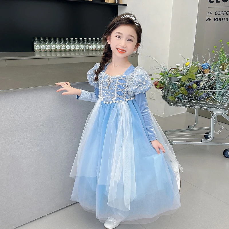 女童艾莎公主裙春秋季儿童生日礼服纱裙子春装2025新款爱莎连衣裙