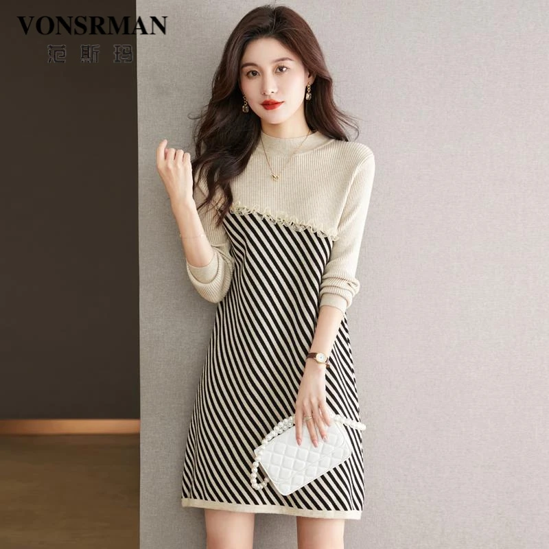 高级感针织连衣裙女2025秋冬新款小个子配大衣内搭中长款打底毛衣