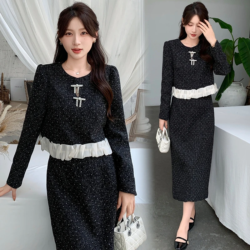2025春秋新款高端精致名媛气质两件套小香风连衣裙穿搭一整套装女