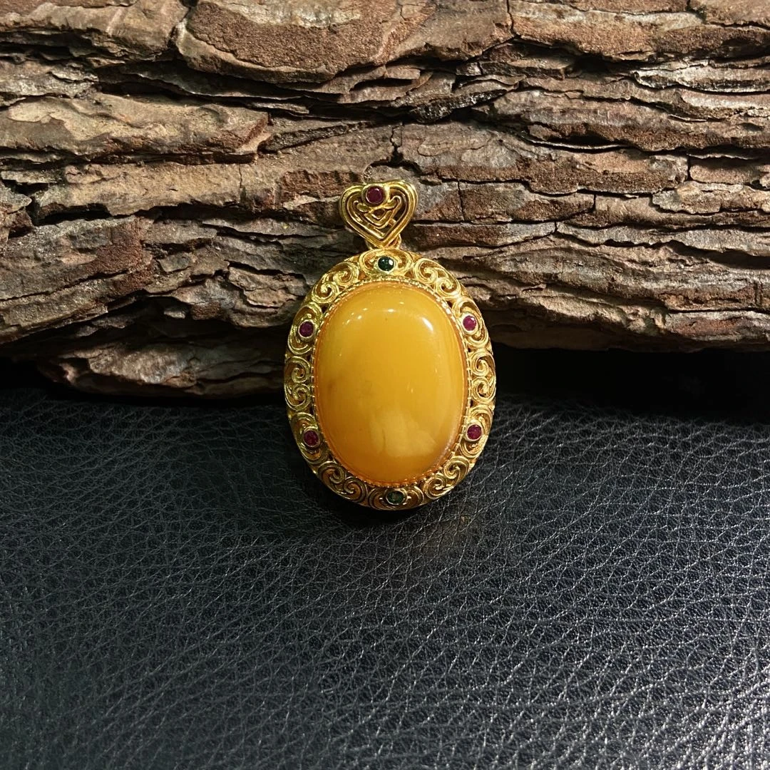 【胖丁珠宝】s925银镶蜜蜡吊坠20-H20P2【多样性发一件】约11*15mm