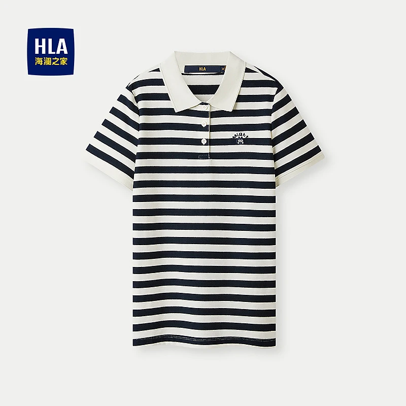 【撞色条纹】HLA海澜之家短袖POLO衫女装米格联名卡通刺绣短袖