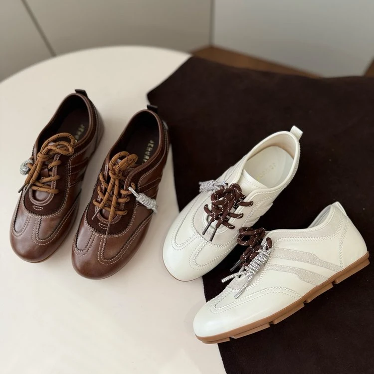 杨MI同款全羊皮小琴键音符德训鞋阿甘鞋薄底休闲鞋软底AB25361