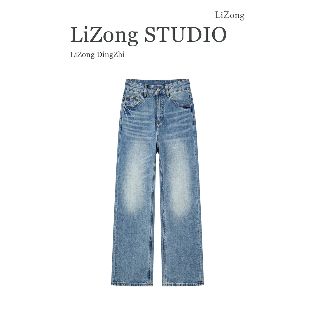 PF-7252青蓝色牛仔裤女2025夏季新款原版窄版直筒百搭宽松水洗
