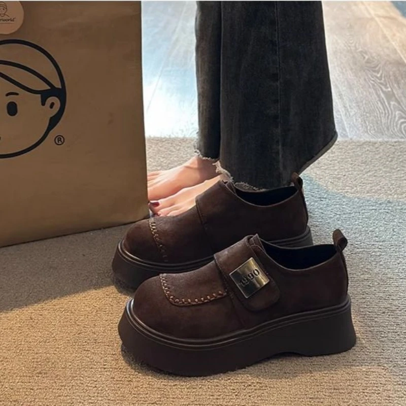 厚底增高勃肯鞋女鞋2025新款春秋季休闲乐福鞋一脚蹬复古博肯单鞋