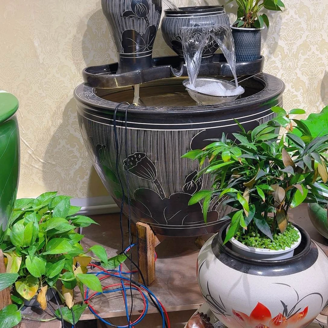 峰***8景德镇陶瓷大缸70流水摆件