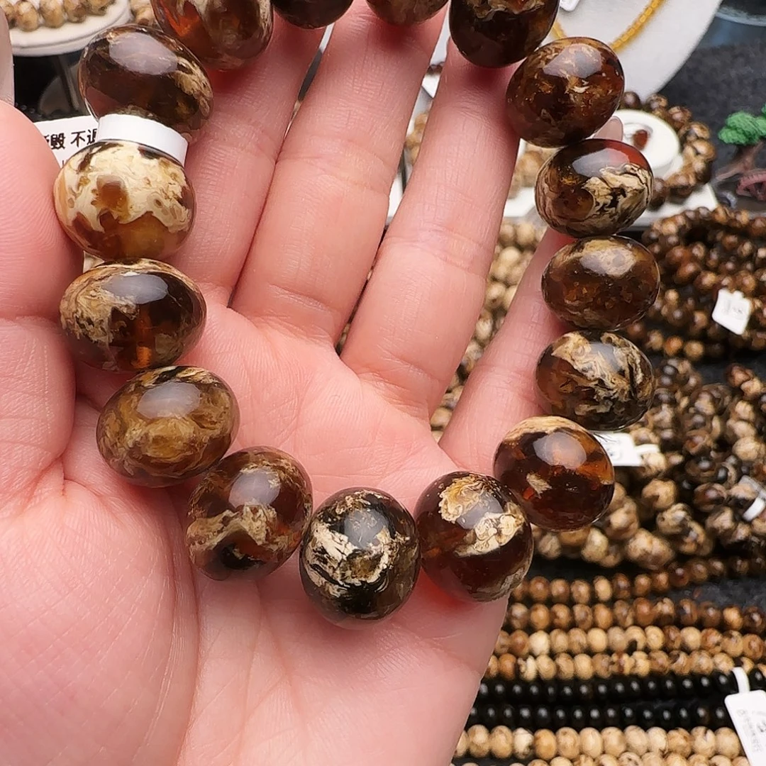 国***薄琥珀未镶嵌手链抚顺琥珀