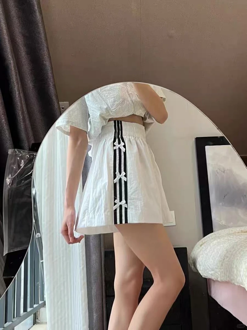 蝴蝶结短裤 条纹休闲短裤