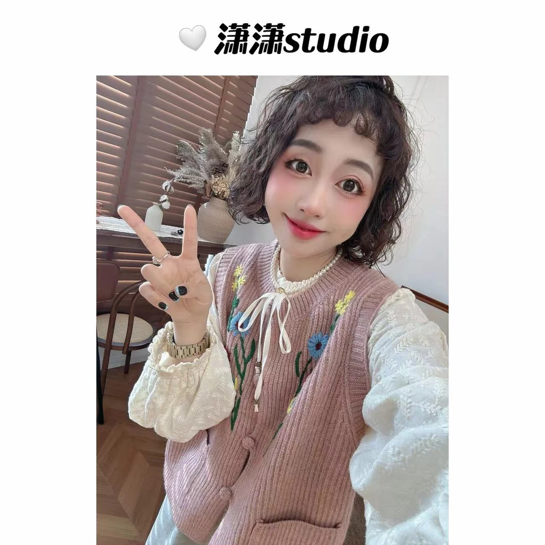 【春暖花开】潇潇自制田园重工刺绣超软超糯百搭韩系毛线马甲XH621