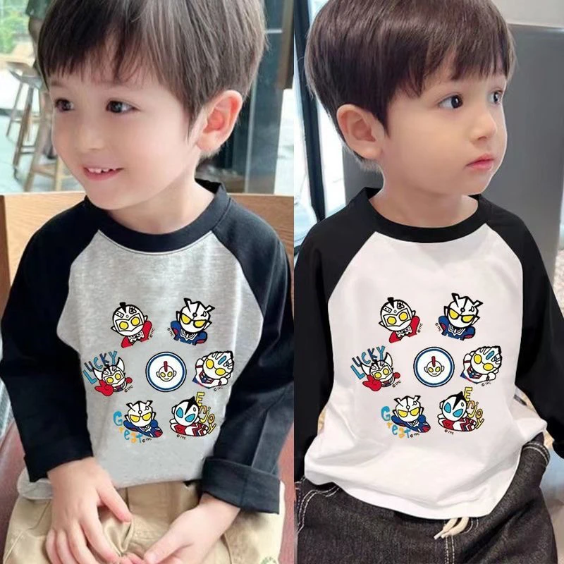 男童宝宝童装春秋长袖T恤男全棉卡通薄款打底衫奥特曼新款印花T恤