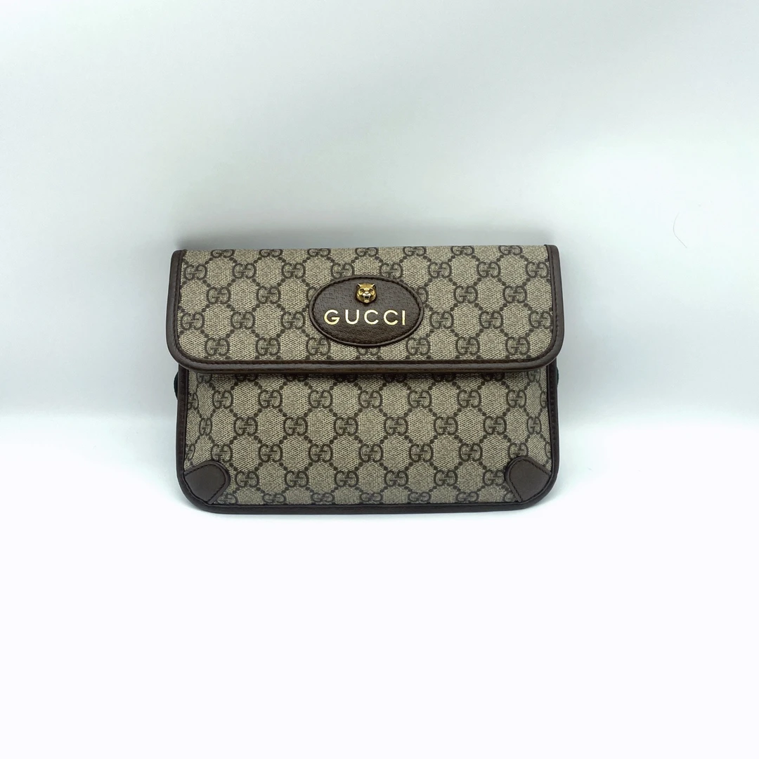 99新 GUCCI/古驰 99新Gucci古驰 老花虎头腰包黑标039