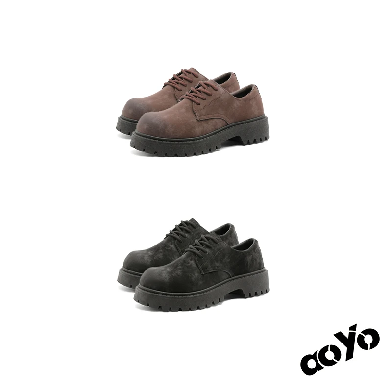 aoyo“做旧系列"CleanFIt大头翘头德比鞋男士复古厚底百搭休闲皮鞋