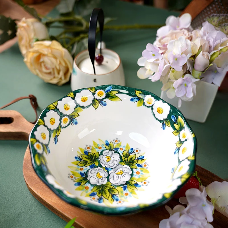 【兮房】浅茉花边面碗家用面条泡面碗7.5英寸大容量高档网红高颜值