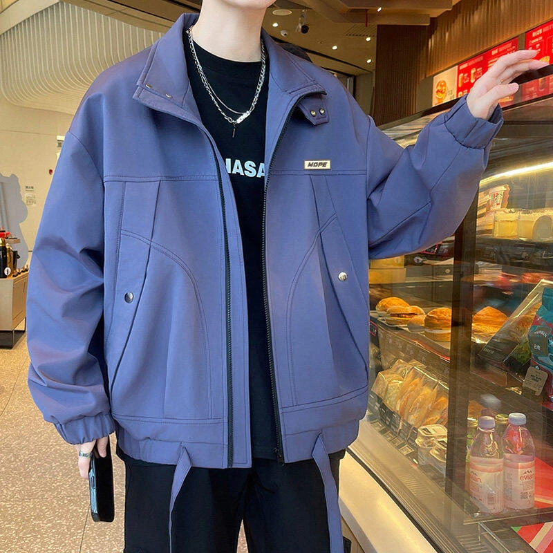 2025春秋季男士户外连帽港风潮流拼色夹克休闲宽松百搭外套潮607