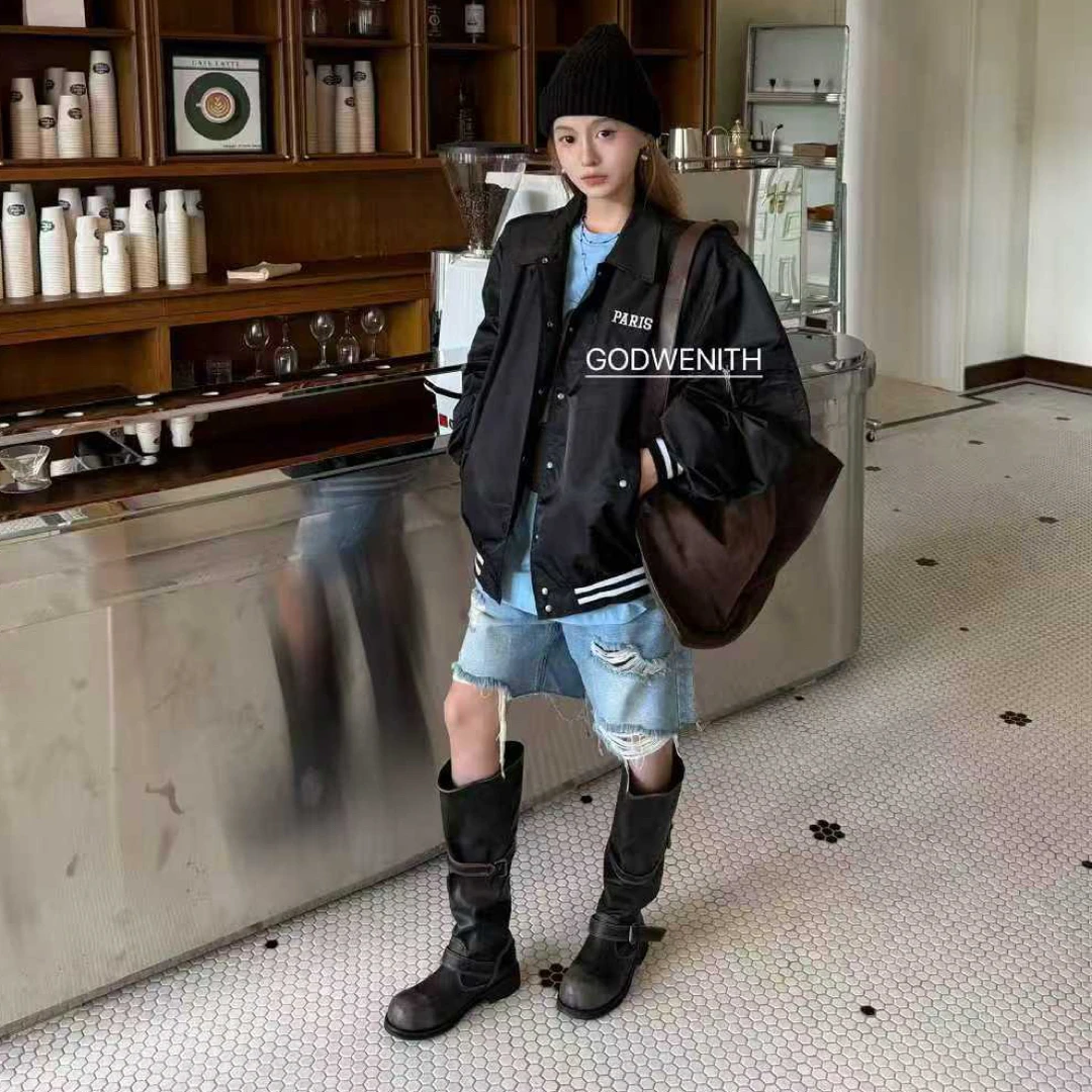 GOD正版财神家2025年秋新款垫肩字母刺绣翻领单排扣短外套女潮