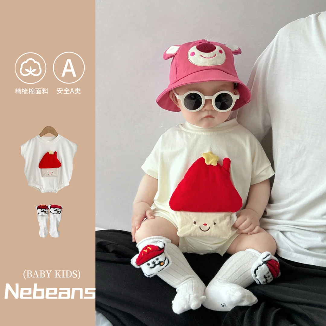 夏季薄款婴儿衣服宝宝小房子造型短袖包屁衣可爱超萌哈衣爬服套装