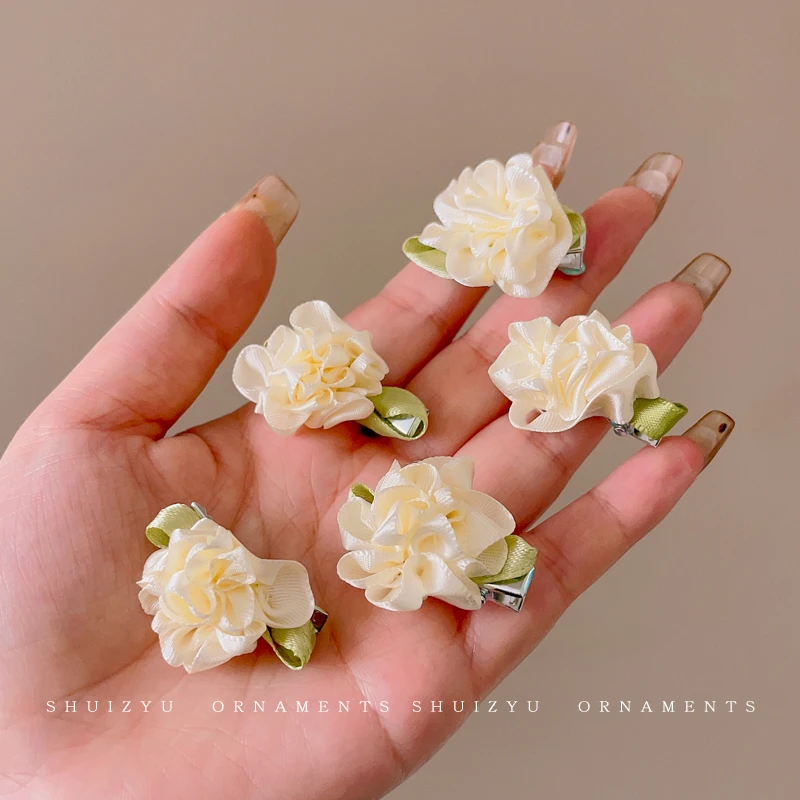 白色茉莉花半扎发夹2024新款森系气质鸭嘴夹刘海夹女侧边发卡头饰
