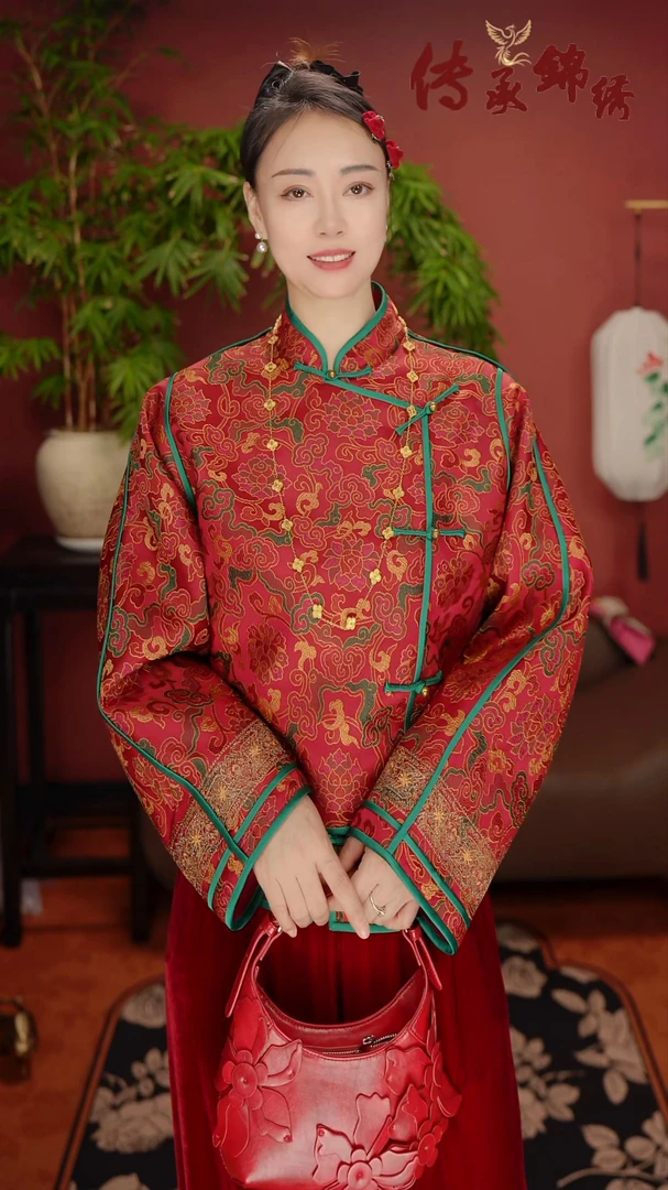 梧桐宝贝《如意牡丹》非遗古蜀锦香云纱内里100羊毛时尚民族风外套