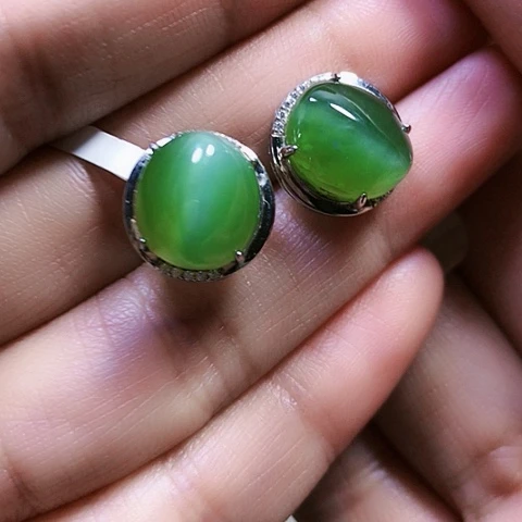 和田玉银S925镶嵌戒指