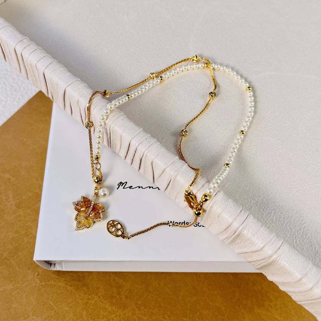 铜合金亚克力项链 铜合金亚克力合成立方氧化锆夸夸项链P179日常