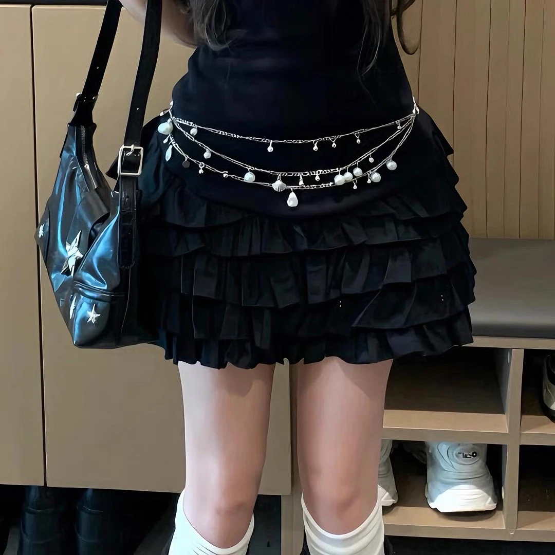 珍珠贝壳多层腰链超仙Y2K少女亚文化金属链条腰绳JK短裙腰带配饰