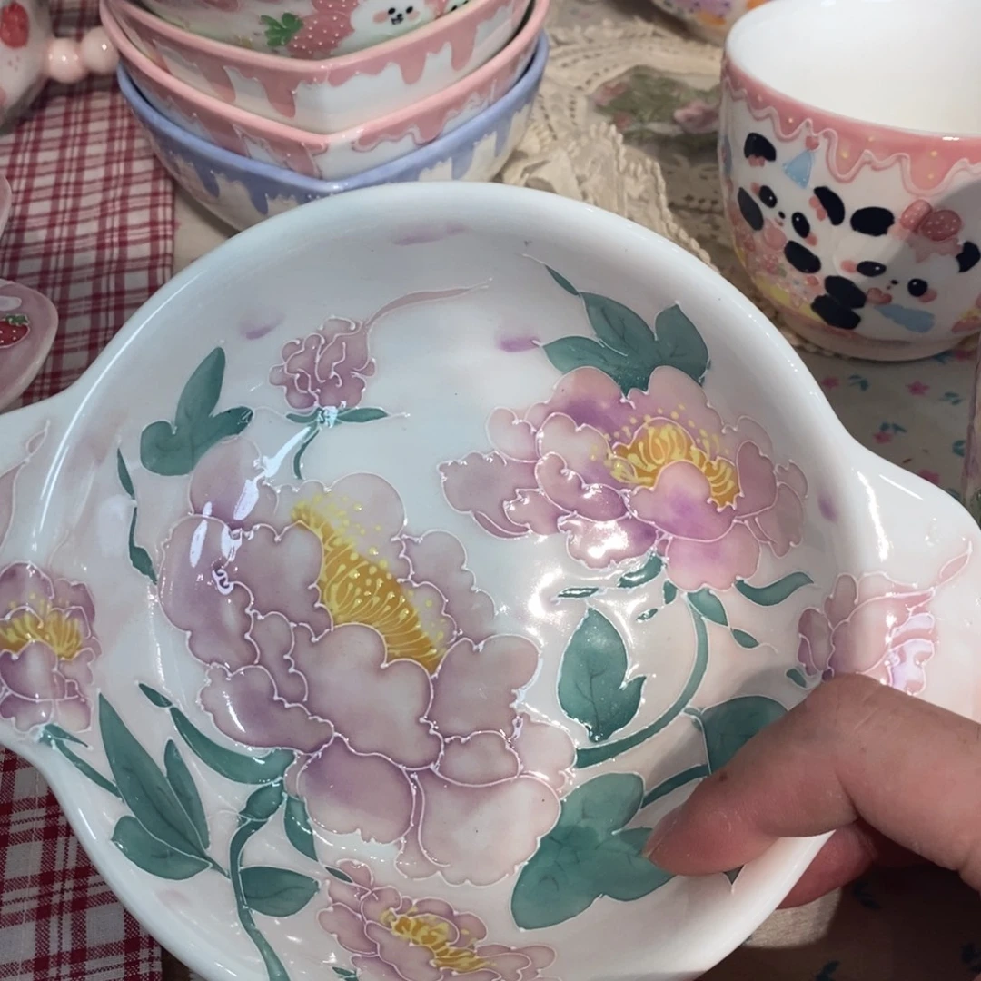 瓷片牡丹花米饭碗福利