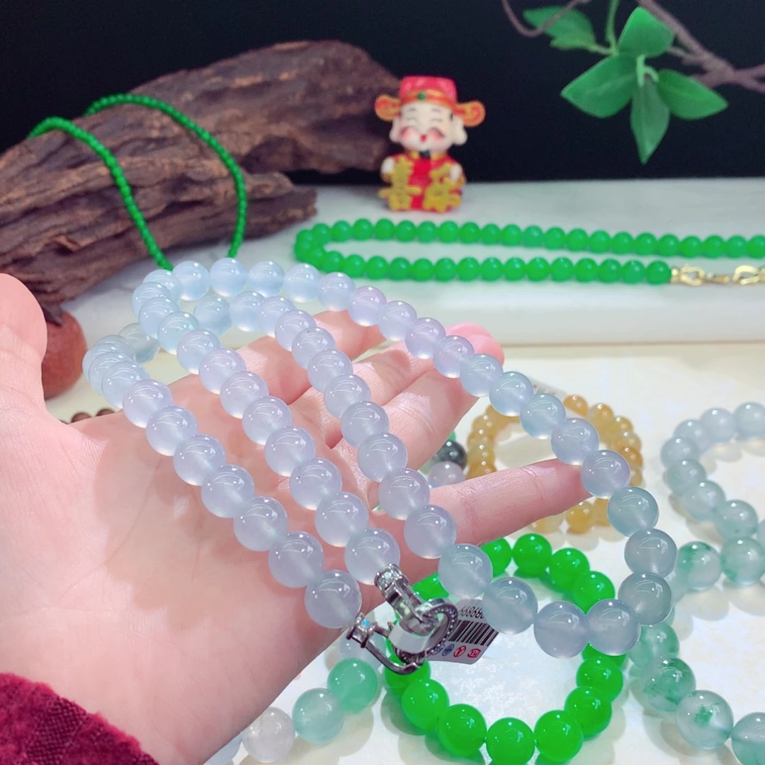 翡翠未镶嵌手链天空蓝