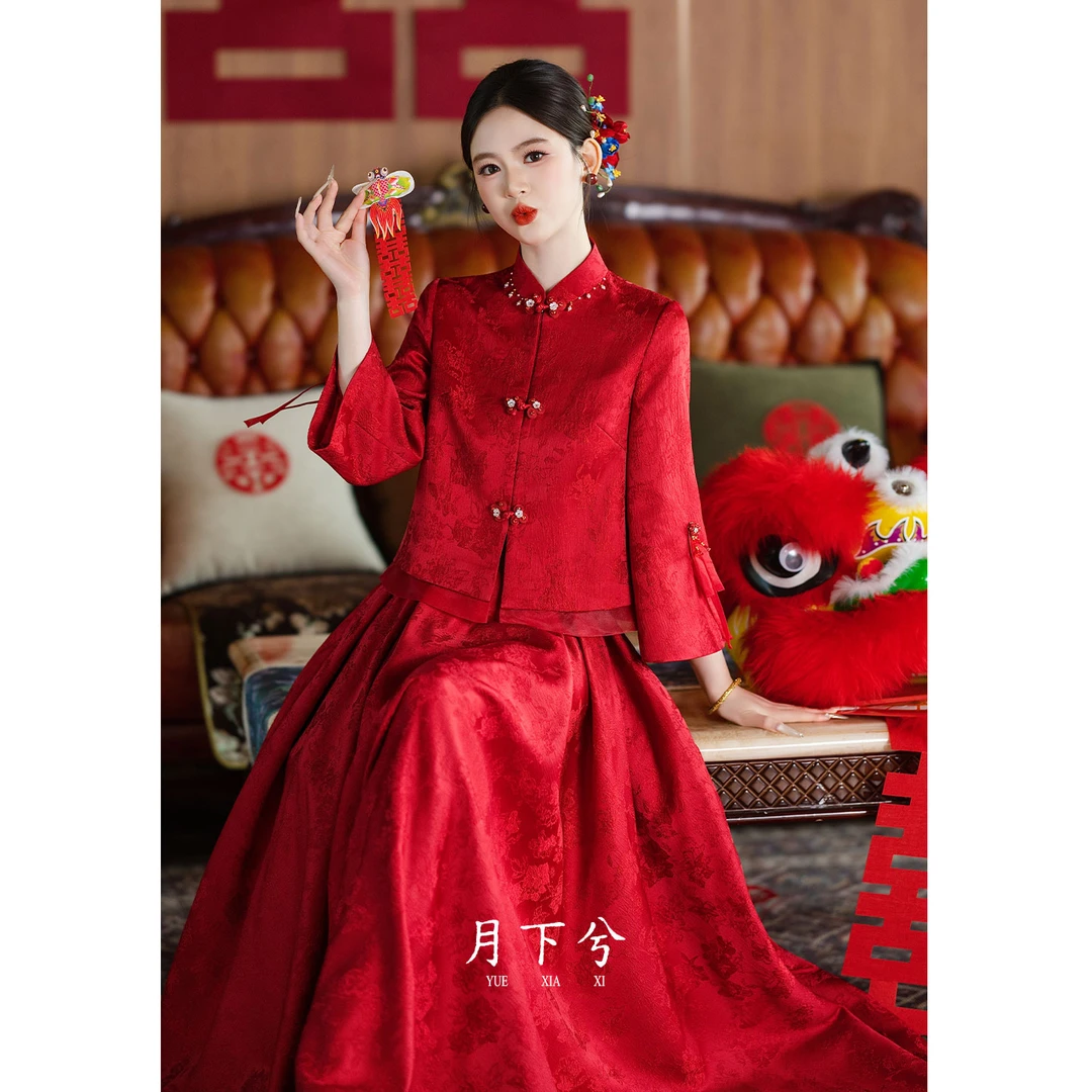 月下兮【如愿】新款婚服显瘦新中式出阁服订婚礼服女敬酒服新娘回门