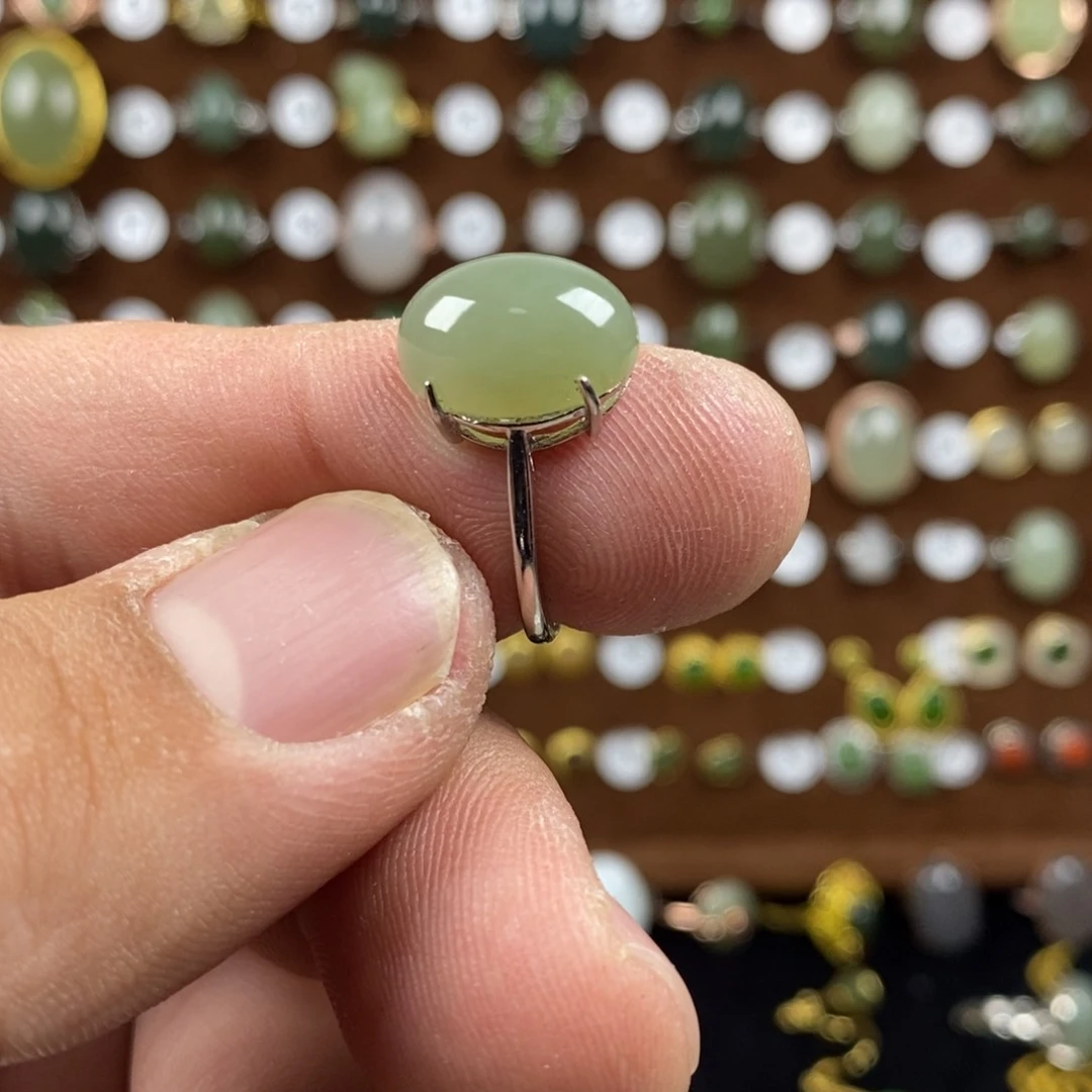 和田玉（青玉）戒指银S925镶嵌