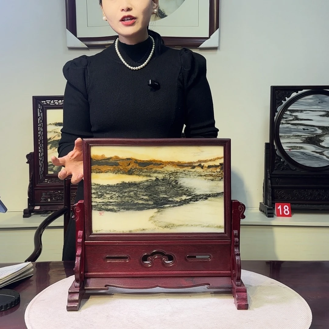 石材天然大理石画屏风摆件